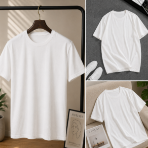 Pure Cotton White-Color Lounge Wear Round T-Shirt