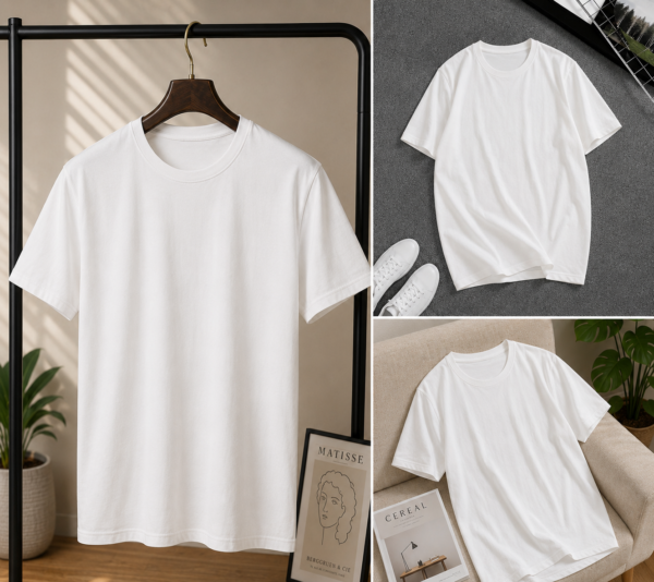 Pure Cotton White-Color Lounge Wear Round T-Shirt