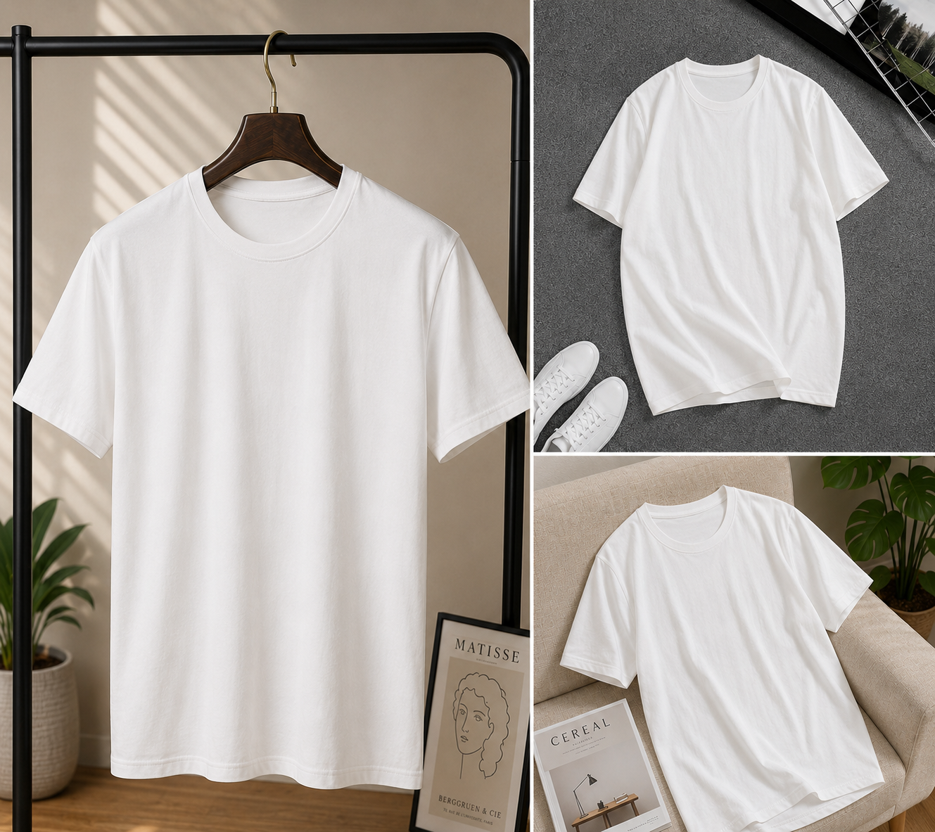 Pure Cotton White-Color Lounge Wear Round T-Shirt