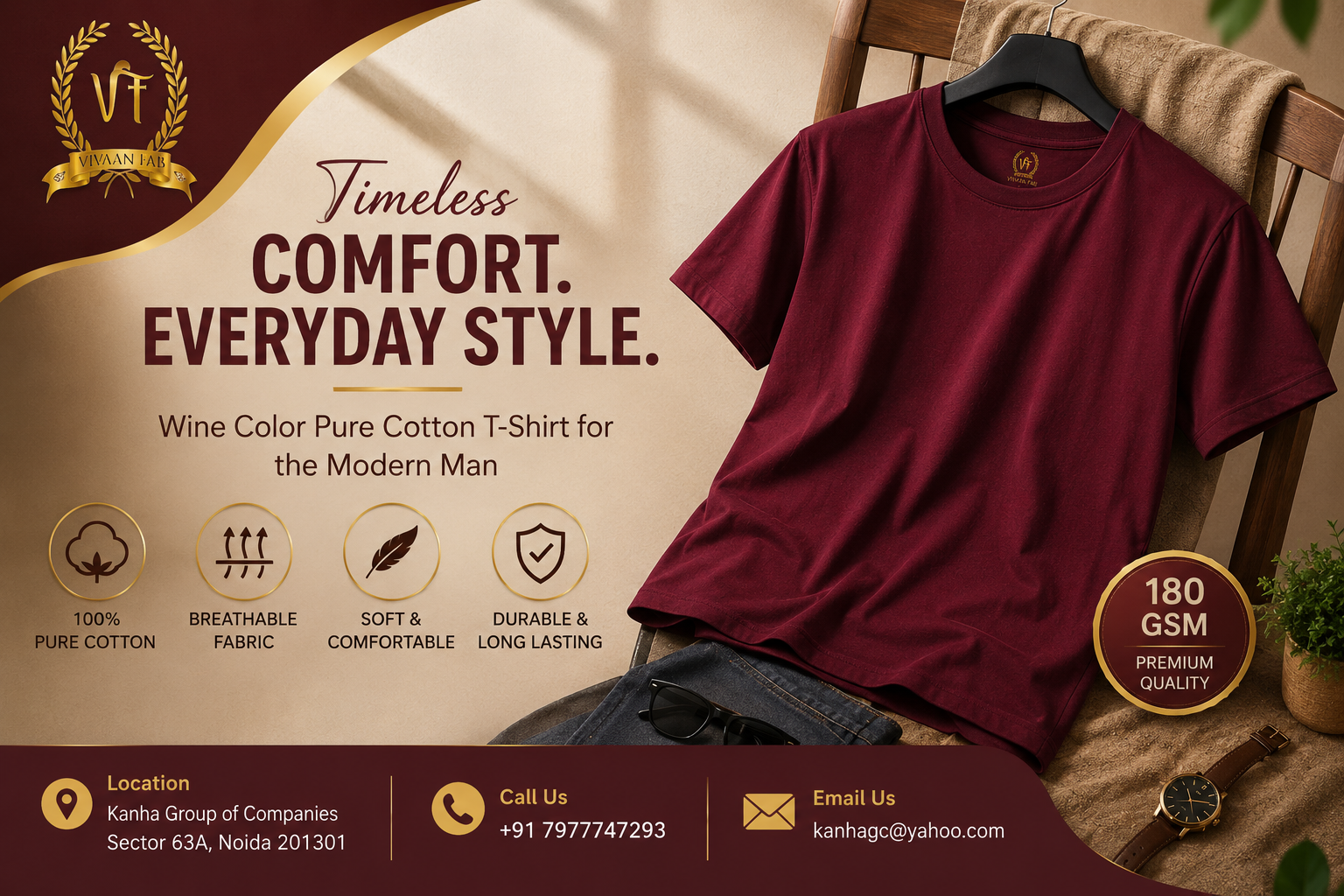 Wine Color Pure Cotton T-Shirt